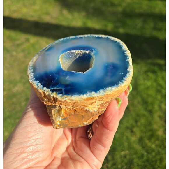 Blue Large Agate, Crystal Geode, Druzy Center, Natural Stone, Brazil Agate - Picture 8 of 10